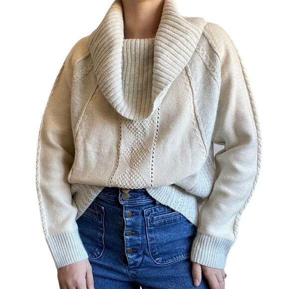 Sundance Womens Angora Wool Blend Cowl Neck Lagenlook Boho Cable Sweater Sz M - Picture 2 of 9